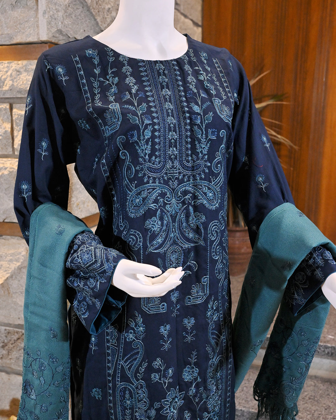3-Piece Suit |embroidered Dhanak | Readymade