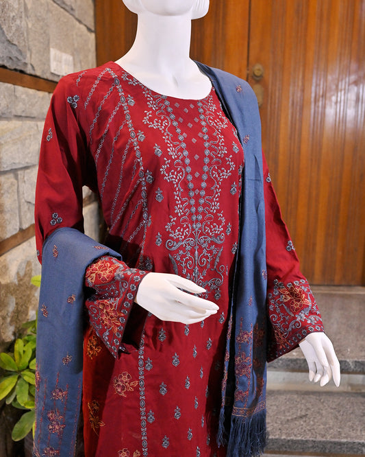 3-Piece Suit | Embroidered Dhanak shirt | Readymade