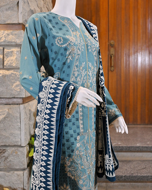 3-Piece Suit | Embroidered Dyed Karandi | Readymade