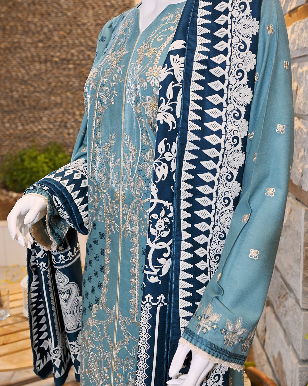 3-Piece Suit | Embroidered Dyed Karandi | Readymade