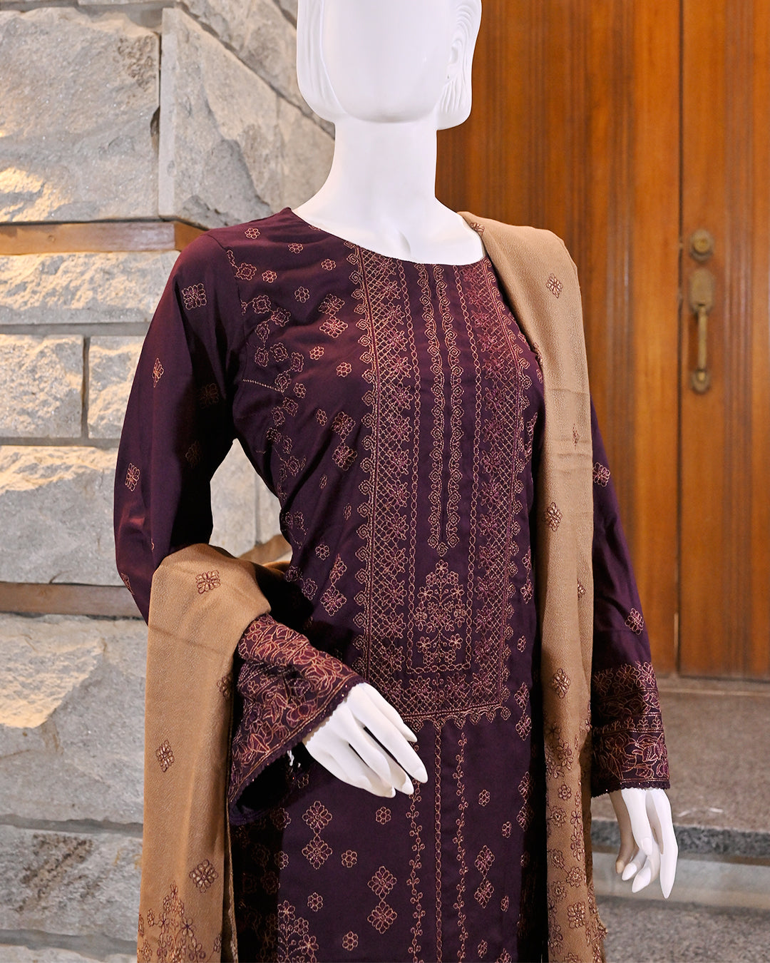 3-Piece Suit | Embroidered Dhanak shirt | Readymade