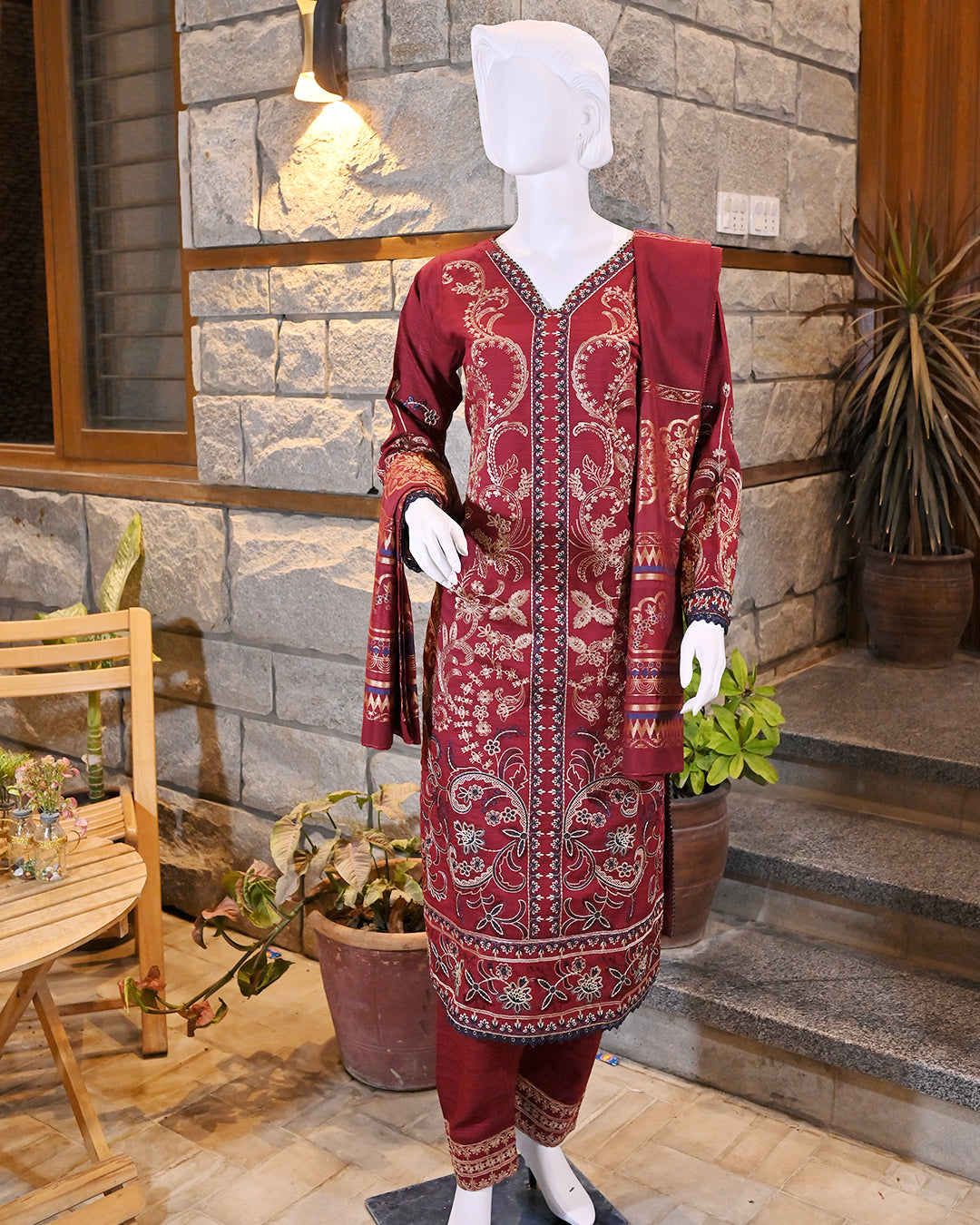 3-Piece Suit | embroidered Dhanak | Readymade
