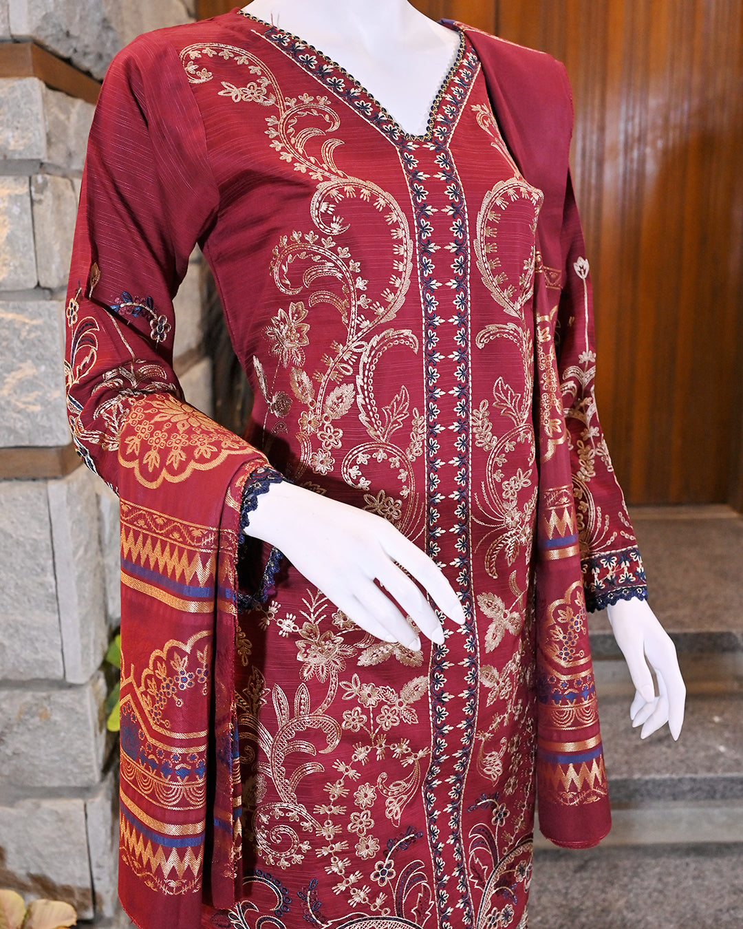 3-Piece Suit | embroidered Dhanak | Readymade