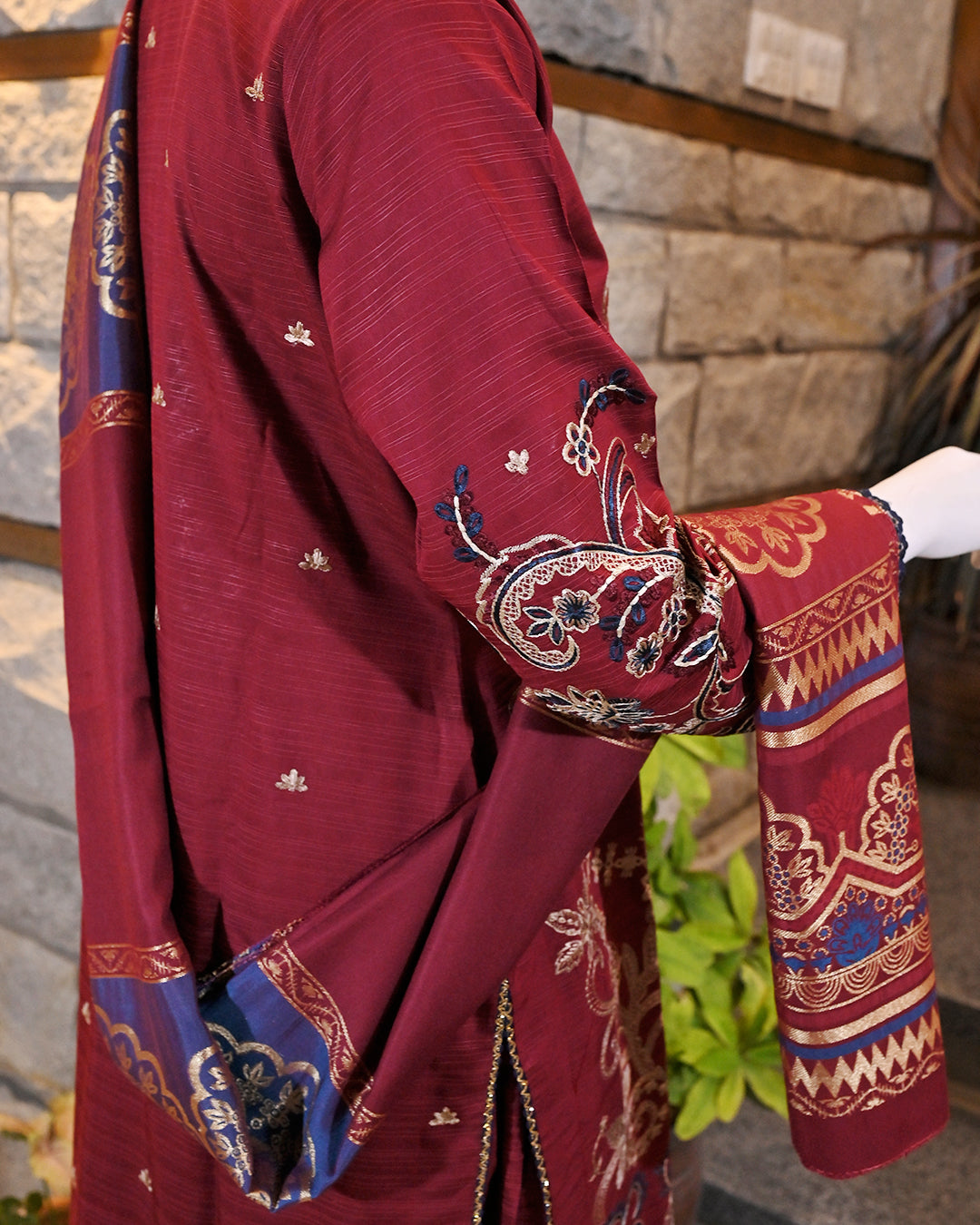 3-Piece Suit | embroidered Dhanak | Readymade