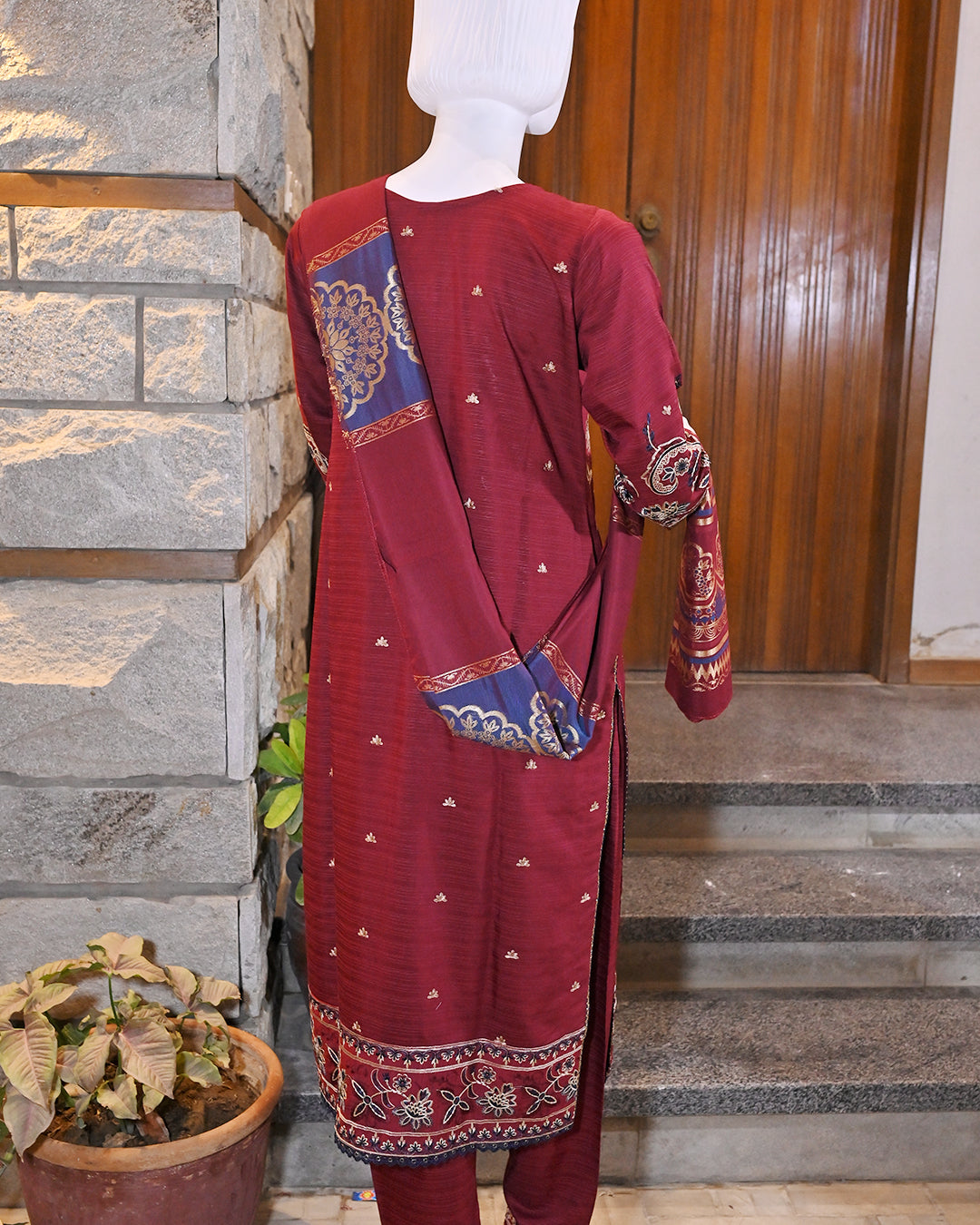 3-Piece Suit | embroidered Dhanak | Readymade