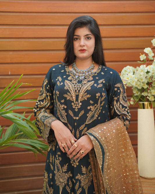 3-Piece Suit | Embroidered Organza and Chiffon | Readymade