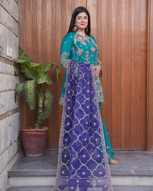 3-Piece Suit | Heavy Embroidered Organza | Readymade