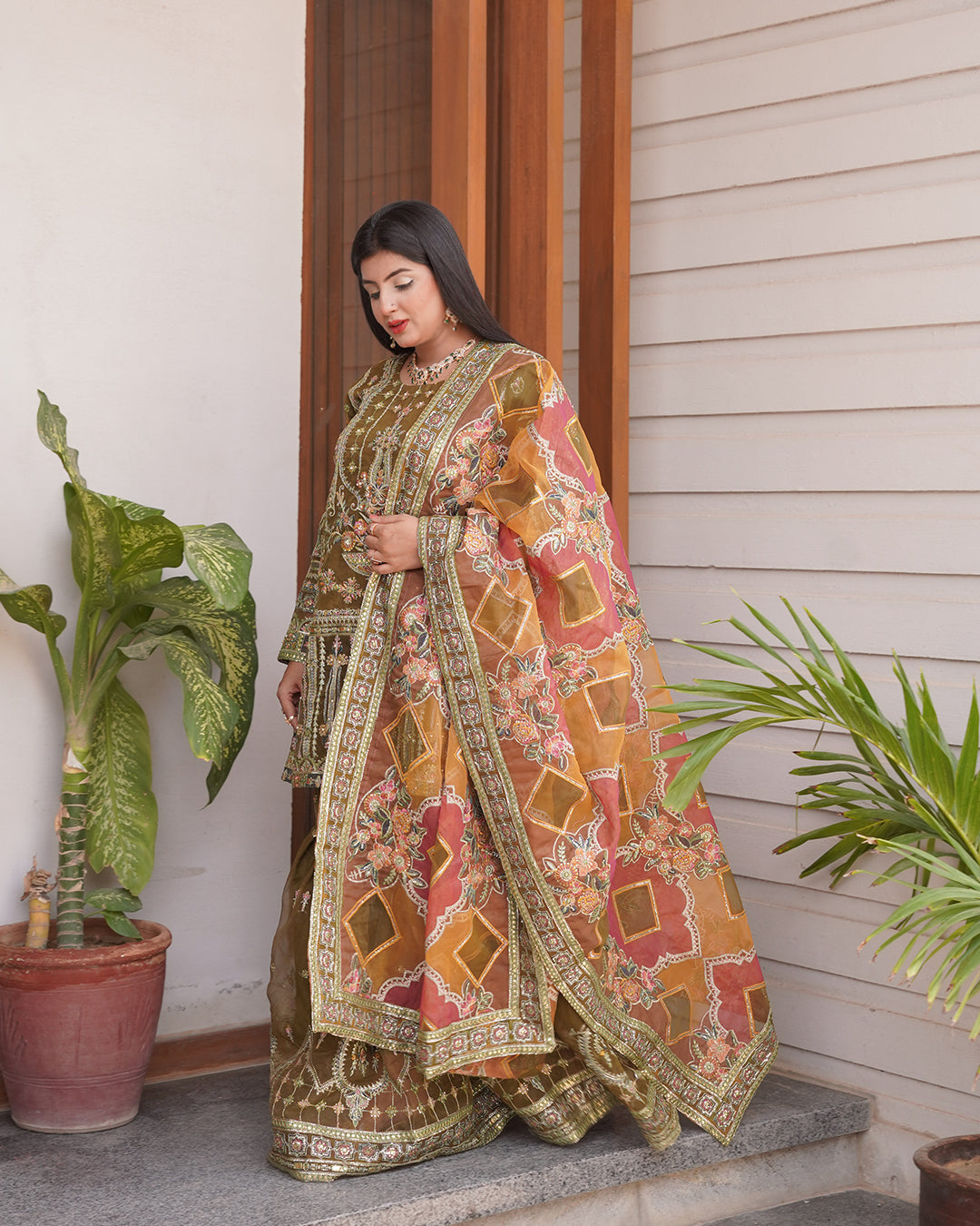 3-Piece Suit | Embroidered Organza and Chiffon | Readymade