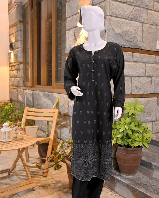Black 3-Piece Suit | Embroidered Dhanak Shirt | Readymade