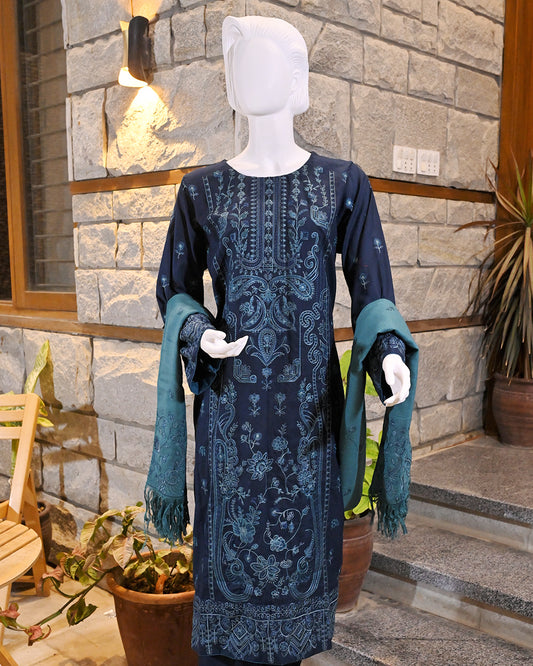 3-Piece Suit |embroidered Dhanak | Readymade