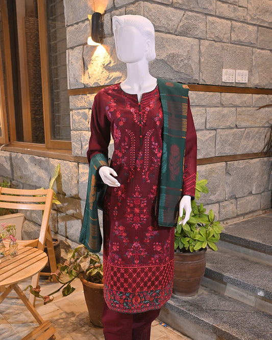 3-Piece Suit | embroidered Khaddar | Readymade