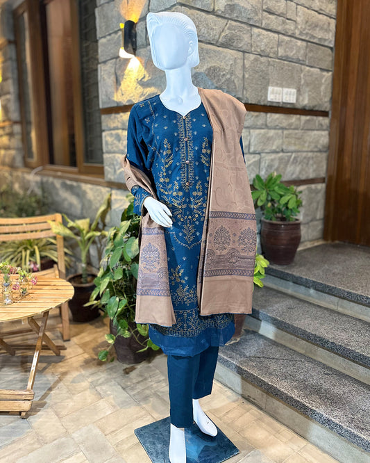 blue KHADDAR PRINTED 3PC (Copy)