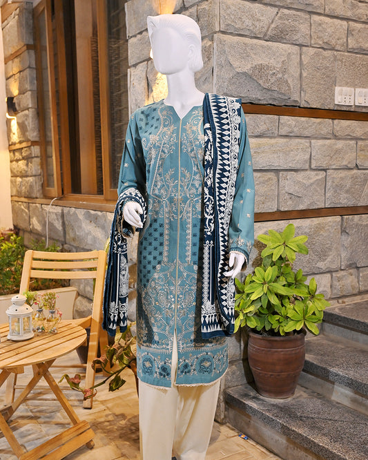 3-Piece Suit | Embroidered Dyed Karandi | Readymade
