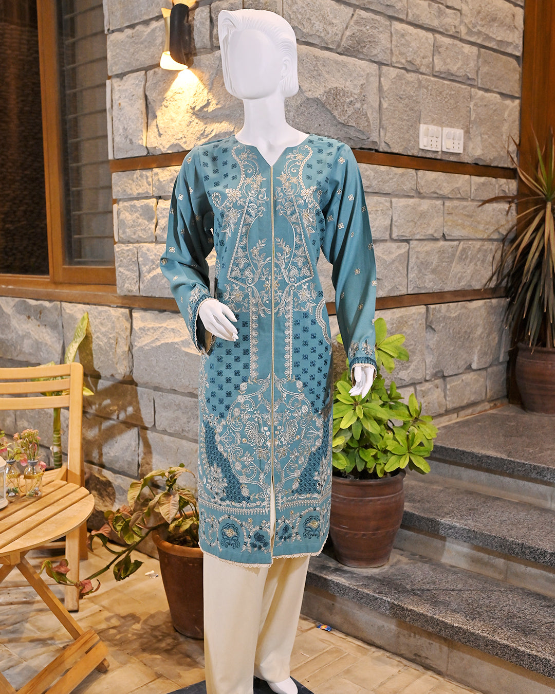 3-Piece Suit | Embroidered Dyed Karandi | Readymade