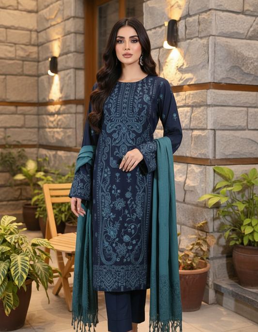 3-Piece Suit | Embroidered Dhanak | Readymade