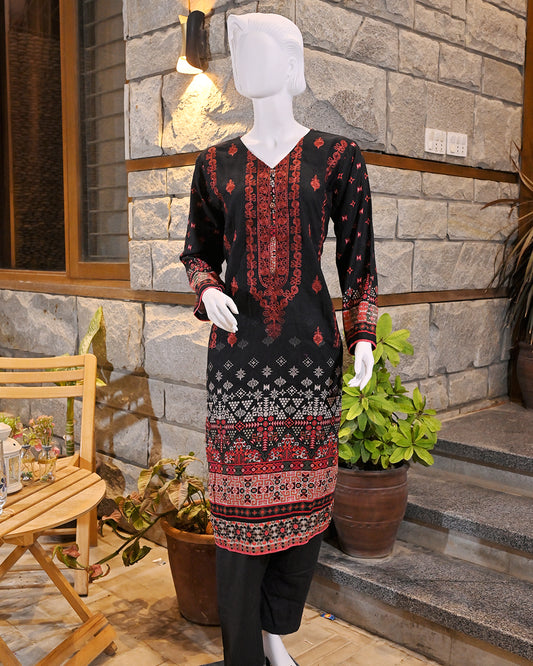 3-Piece Suit | Embroidered & digitally printed Khaddar | Readymade