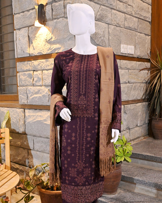 3-Piece Suit | Embroidered Dhanak shirt | Readymade