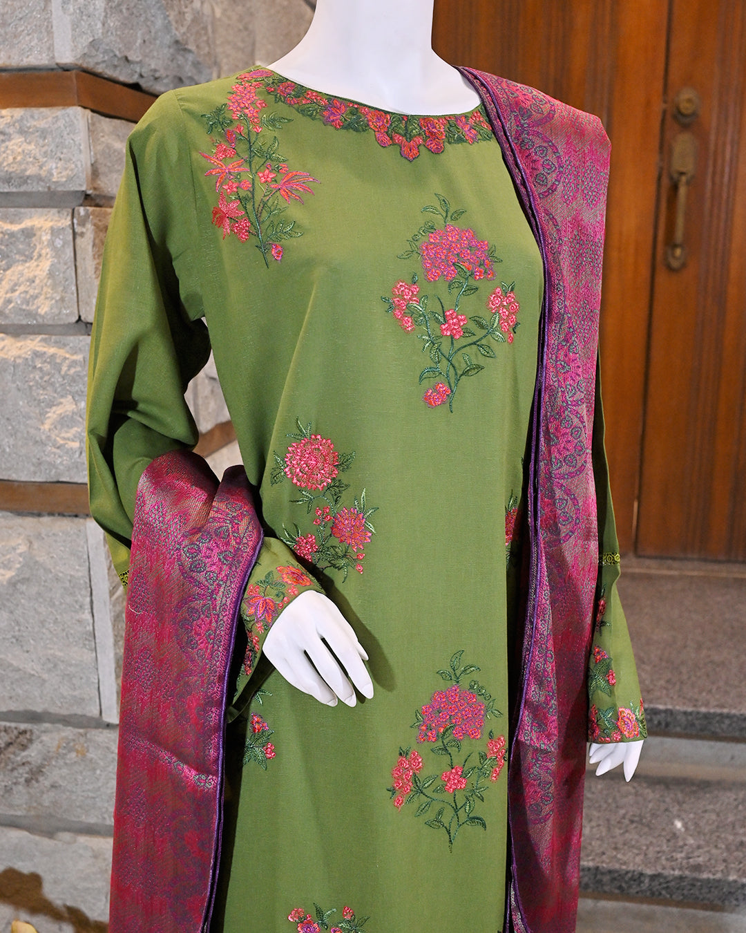 3-Piece Suit |  embroidered Karandi  | Readymade