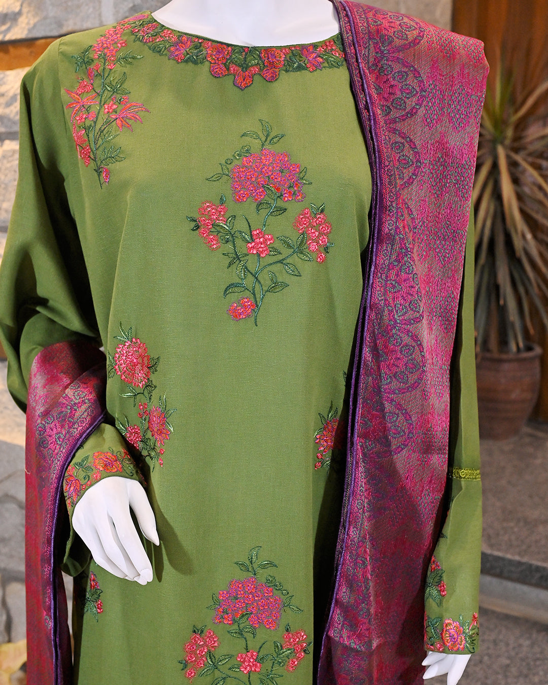 3-Piece Suit |  embroidered Karandi  | Readymade