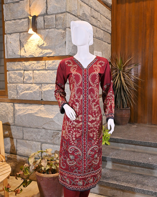 3-Piece Suit | embroidered Dhanak | Readymade