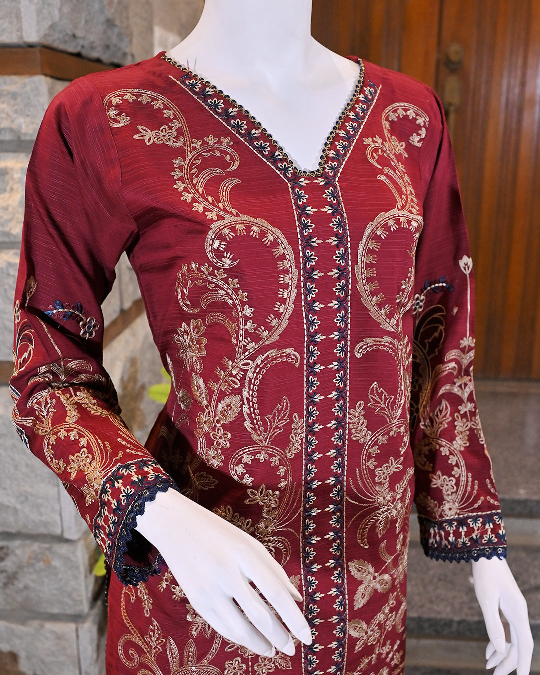 3-Piece Suit | embroidered Dhanak | Readymade