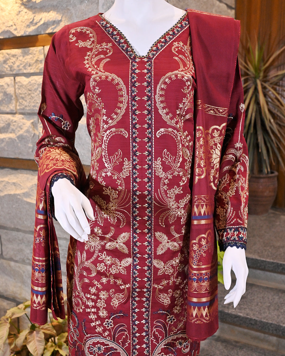 3-Piece Suit | embroidered Dhanak | Readymade