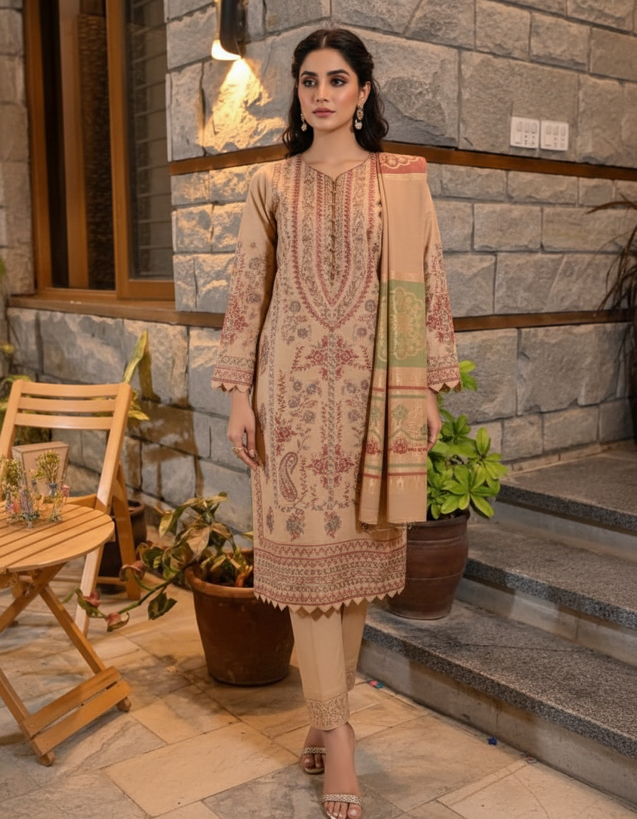 3-Piece Suit | Embroidered Viscose | Readymade