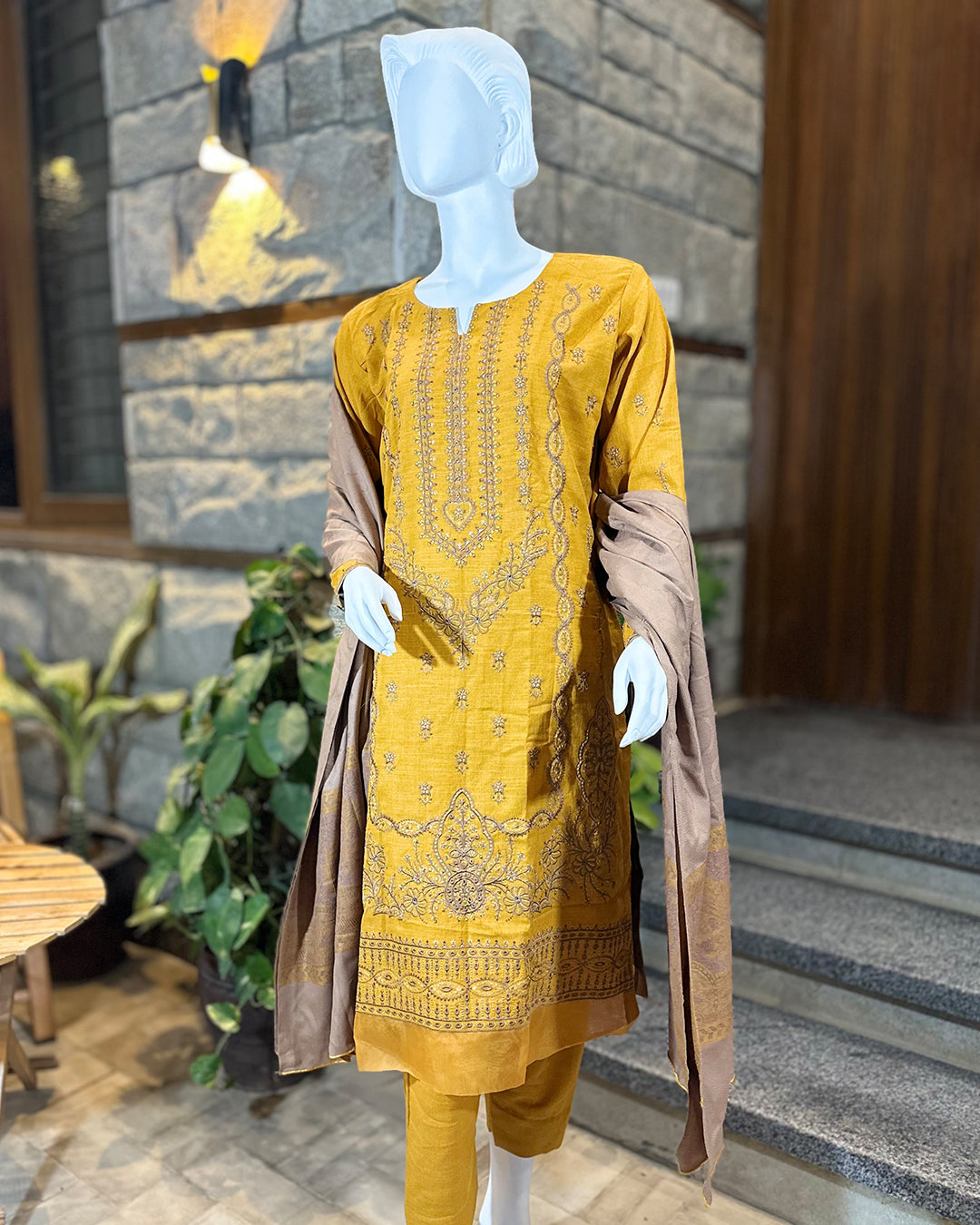 Yellow KHADDAR PRINTED 3PC