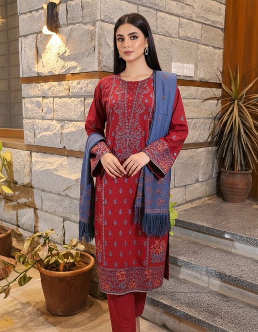 3-Piece Suit | Embroidered Dhanak shirt | Readymade