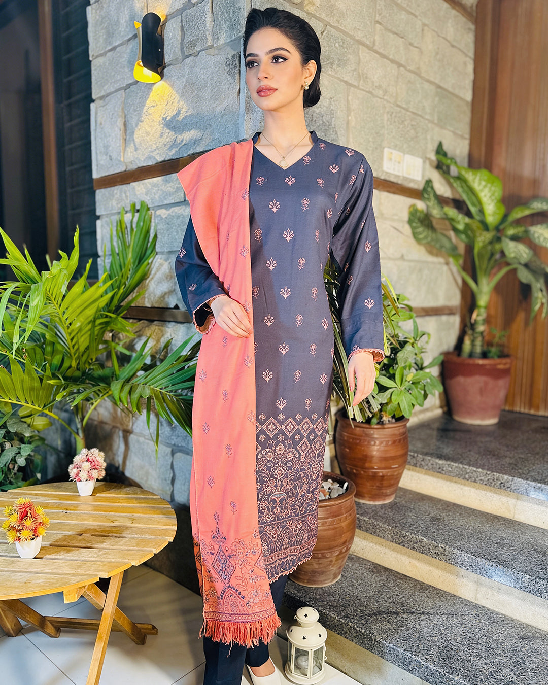 3-Piece Suit | Embroidered Dhanak | Readymade