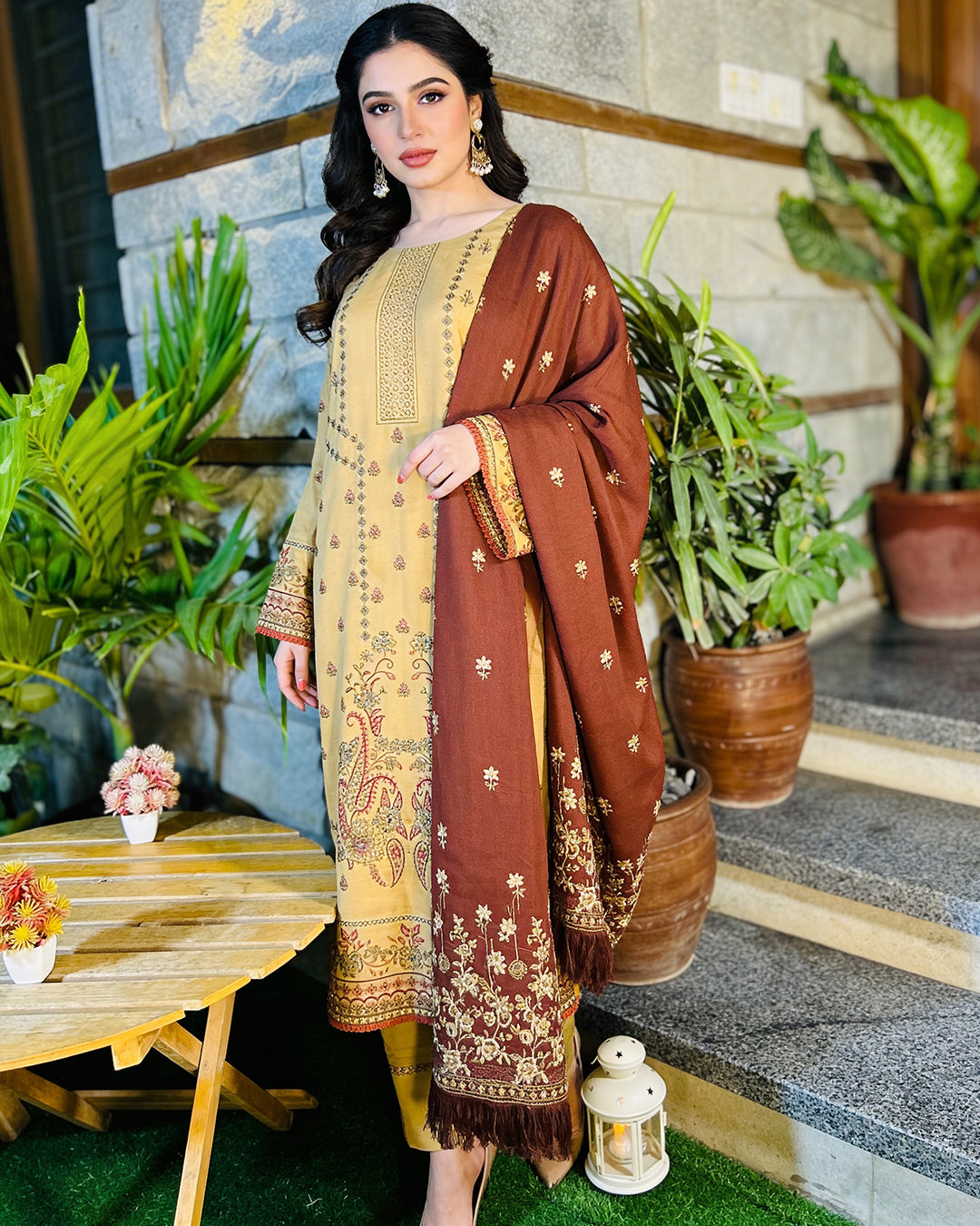 3-Piece Suit | Embroidered Dhanak | Readymade