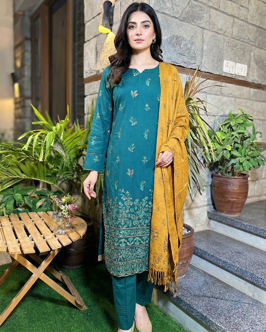 3-Piece Suit | Embroidered Dhanak | Readymade