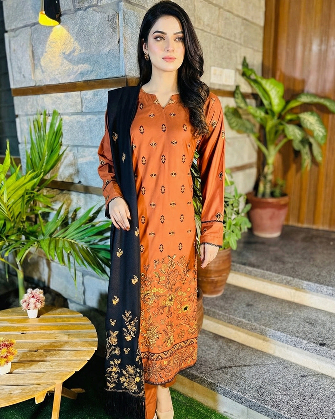 3-Piece Suit | Embroidered Dhanak | Readymade