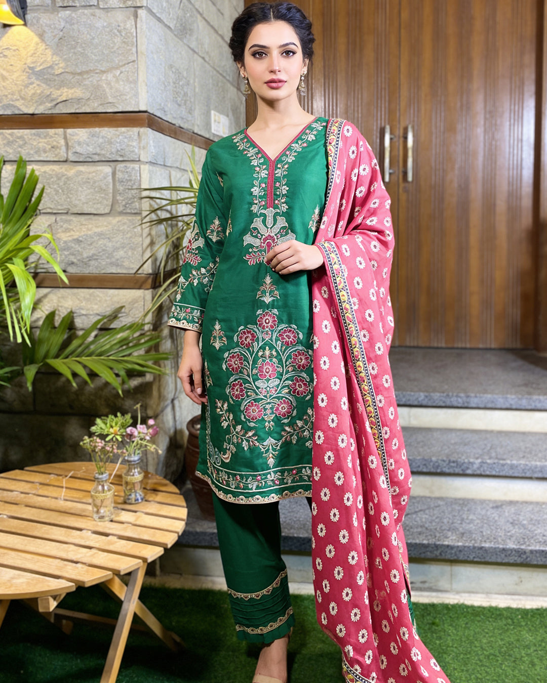 3-Piece Suit | Embroidered Dhanak | Readymade