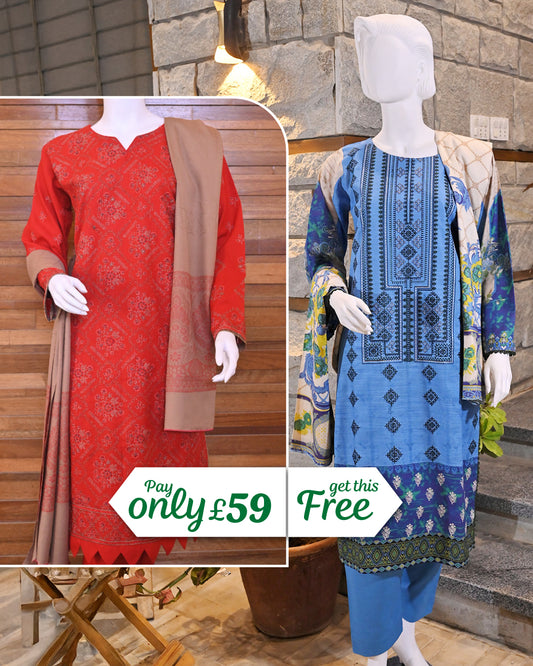 Buy 1 Get 1 Free Readymade 3 Piece Dhanak and Khaddar