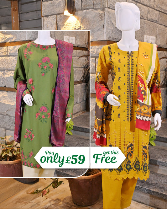 Buy 1 Get 1 Free Readymade 3 Piece Karandi and Khaddar