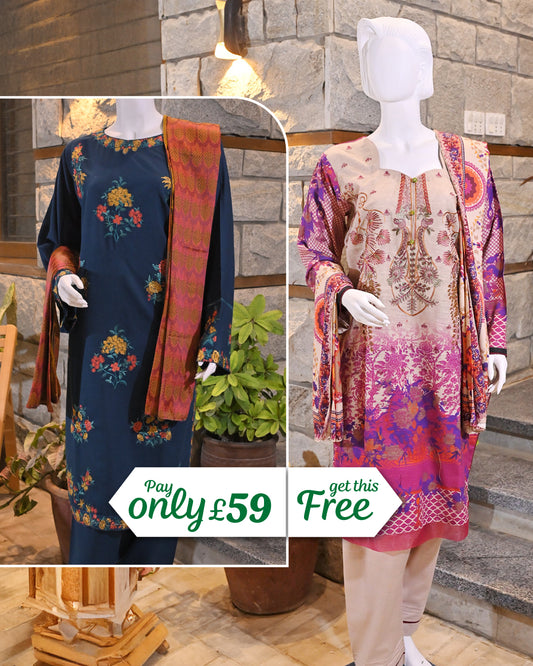 Buy 1 Get 1 Free Readymade 3 Piece Karandi and Khaddar