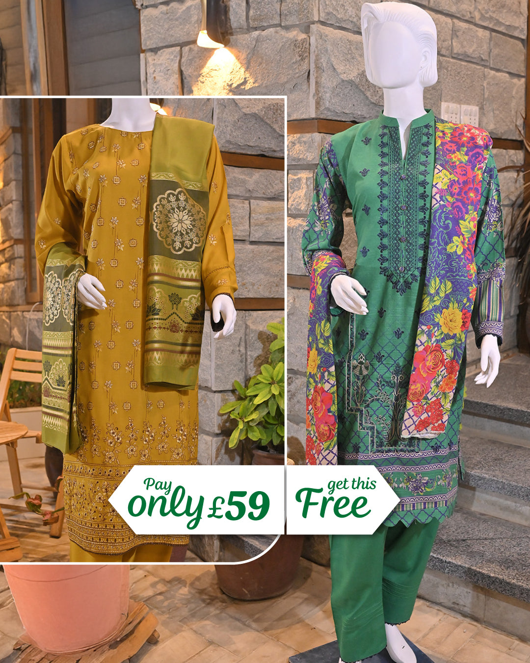 Buy 1 Get 1 Free Readymade 3 Piece Viscose and Khaddar