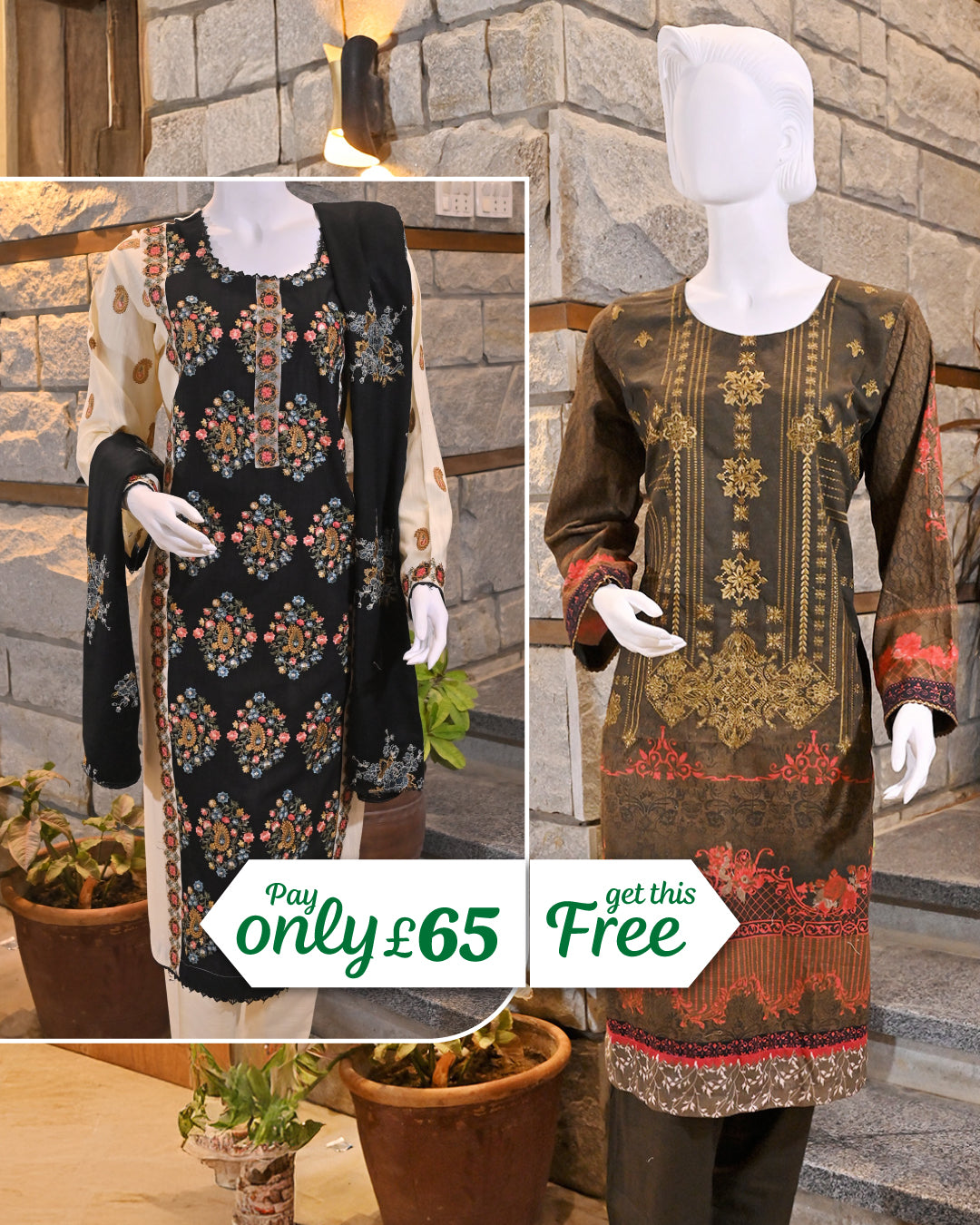 Buy 1 Get 1 Free Readymade 3 Piece 2 Khaddar Suits