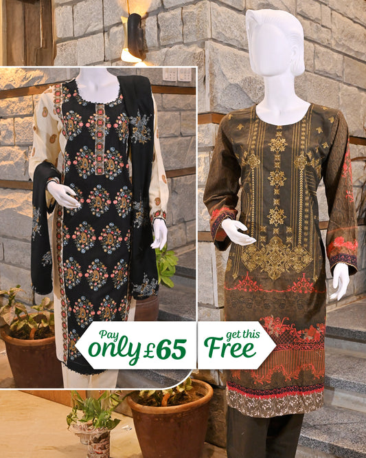 Buy 1 Get 1 Free Readymade 3 Piece 2 Khaddar Suits