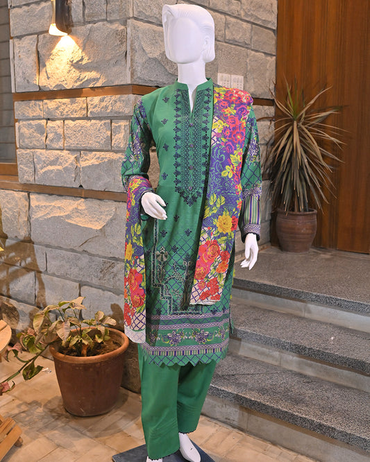 3-Piece Suit | Embroidered and Printed Khaddar | Readymade