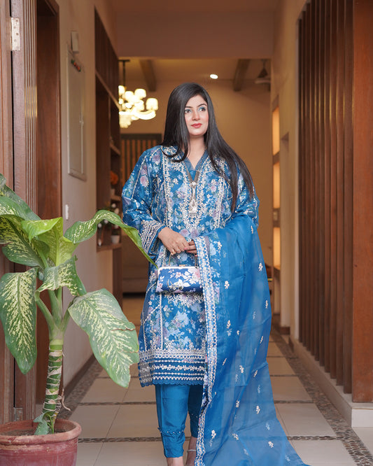 3-Piece Suit | Heavy Embroidered Organza | Readymade