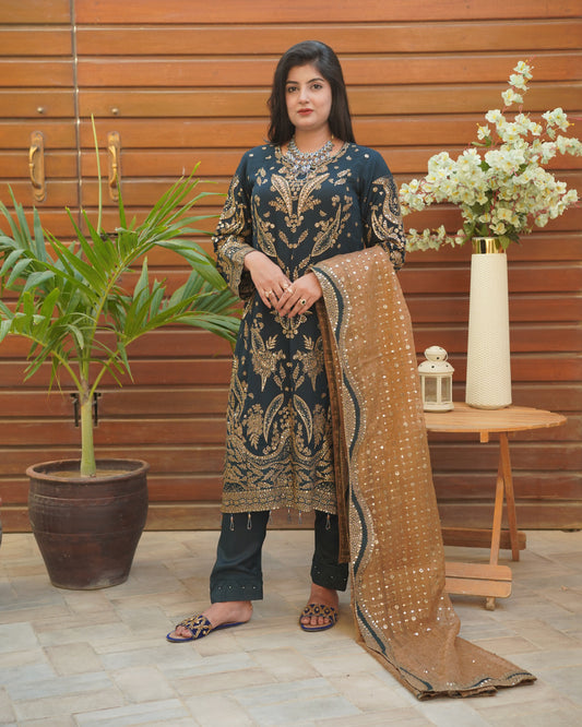 3-Piece Suit | Embroidered Organza and Chiffon | Readymade