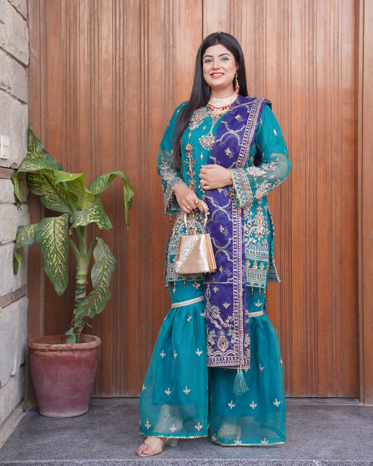 3-Piece Suit | Heavy Embroidered Organza | Readymade