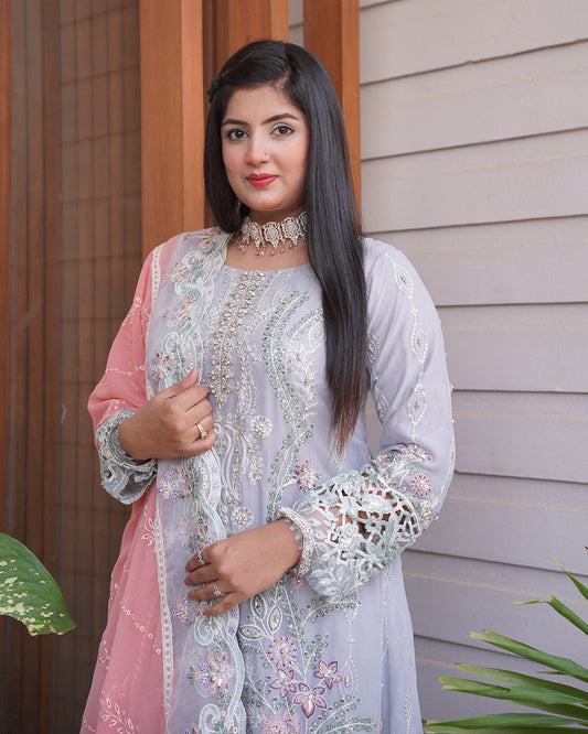 3-Piece Suit | Embroidered Organza and Chiffon | Readymade