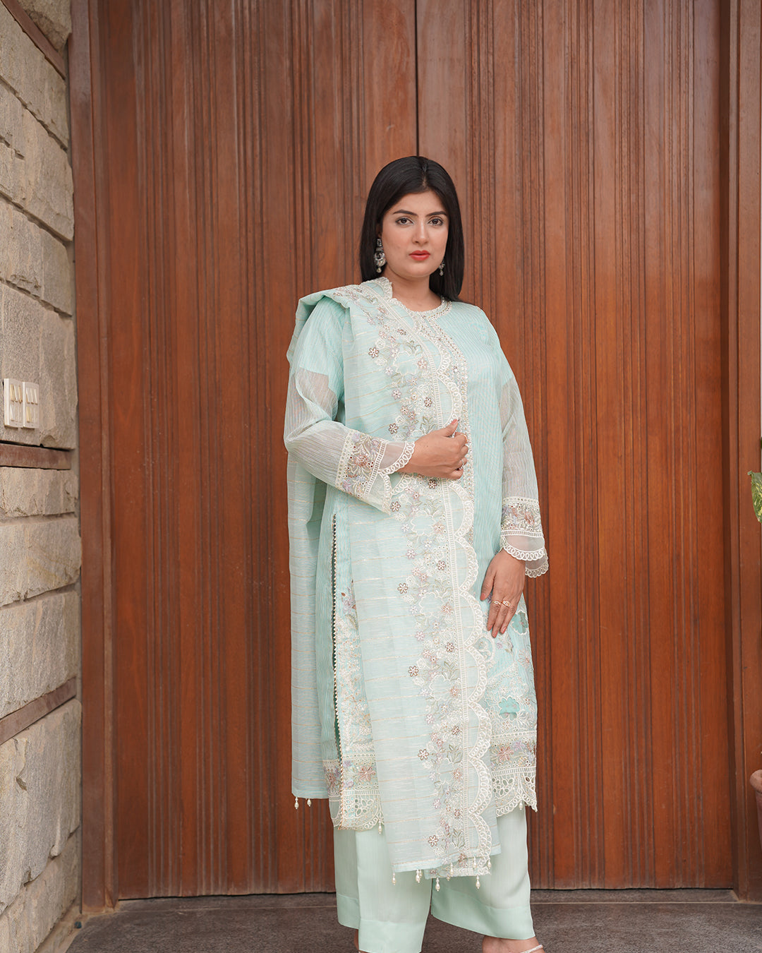 3-Piece Suit | Embroidered Organza and Chiffon | Readymade
