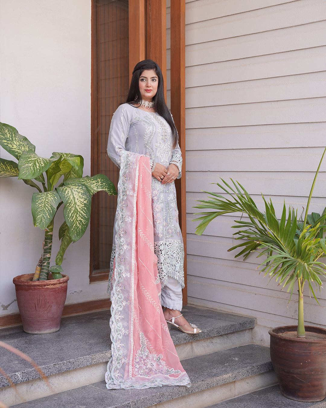 3-Piece Suit | Embroidered Organza and Chiffon | Readymade