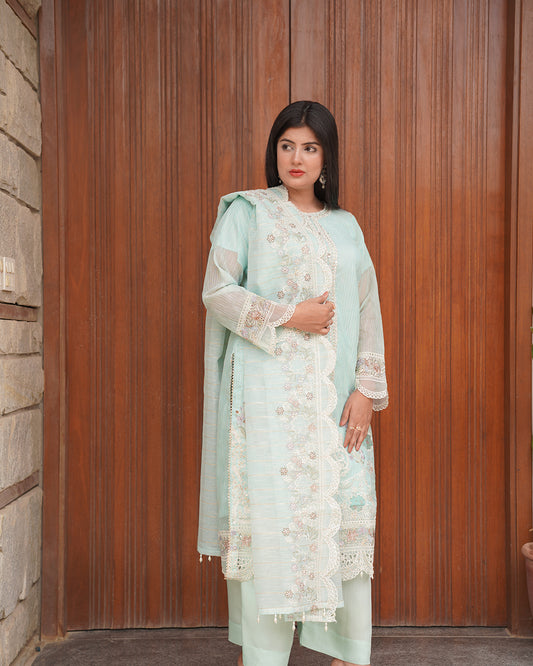 3-Piece Suit | Embroidered Organza and Chiffon | Readymade