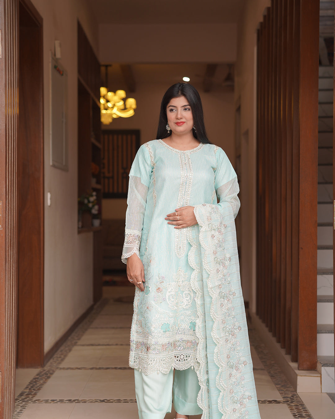 3-Piece Suit | Embroidered Organza and Chiffon | Readymade