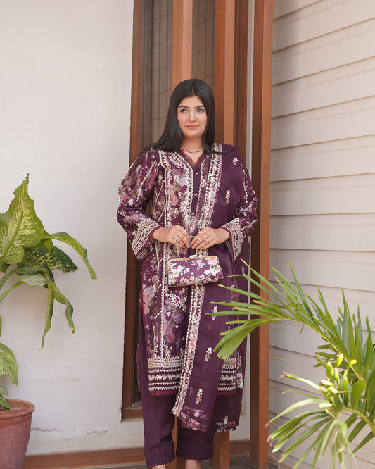 3-Piece Suit | Heavy Embroidered Organza | Readymade